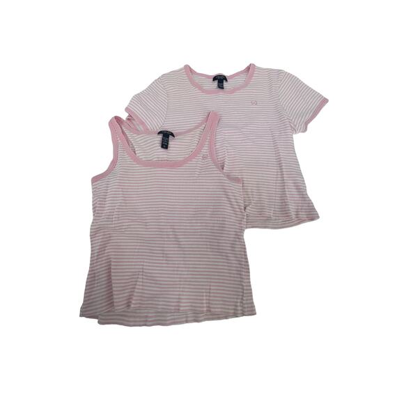 Chaps Bundle Lot of 2 Pink White Striped T-Shirt & Tank Top Women's Size XL - Picture 1 of 7